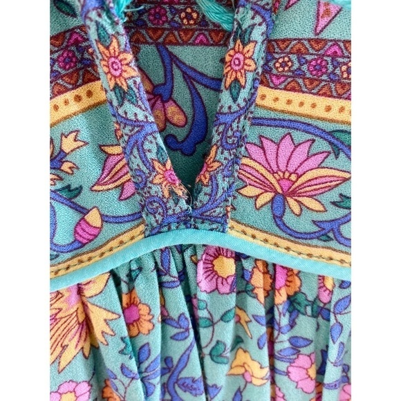 Spell & The Gypsy Collective Folk Town Boho Turquoise Floral Midi Dress - Picture 16 of 16